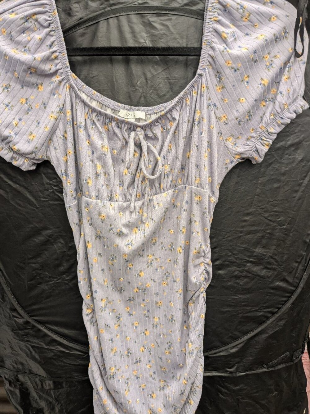 iris Lavender Floral Puff-Sleeve Tunic Dress with Tie Neck